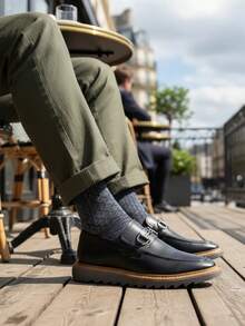 Mocassim Masculino Tratorado Dublin Conforto Sapato Casual - Preto Cinza - Visão 1