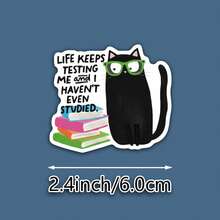 OZLICE "Life Keeps Testing Me" Funny Cat Sticker, Relatable Student Burnout Quote Vinyl Decal, Cute Black Cat With Glasses & Books Waterproof Sticker For Laptop Planner, Sarcastic Exam Stress Gift For Bookworm, DIY Journal Decor - Light Film - View 3