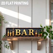 1pc Vintage Iron Bar Sign With Bottle & Glass | 2D Flat Wall Hanging Decor, Suitable For Bars, Pubs, Restaurants, Man Caves, Homes - 9.98 X 39.98 Cm - Multicolor - View 7