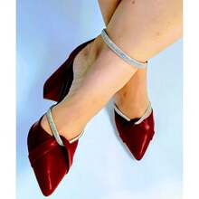 Women's Block Heel Pump With Rhinestone Straps - New Arrival, Comfortable, Ana Marie 1789 - 酒紅色 - 查看 1