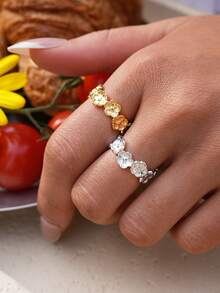 Frminee 2pcs/1pc Floral Design Rings - Minimalist Elegant Stainless Steel Jewelry For Women, Perfect Gift For Daily Wear, Vacation Or Holiday Occasions - Multicolor - View 3
