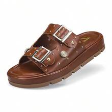 Women's Sandal, Flat Shoe, Rhinestone Papete, Fashionable, Comfortable, 052-040 - 駝色 - 查看 2