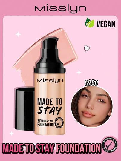 Misslyn Long-Lasting Waterproof Foundation, Evens Skin Tone, Waterproof, Smudge-Proof, Smooth Texture, High Coverage, Nourishing, Y2K Style Makeup, Suitable For Parties, Beaches, Travels, Vacations, Camping, Outdoor Activities, Rose Tone, Fashionable Young Girl New Year Makeup, Ideal For Role Play, Holiday Colors, Campus Charm, Spring Festival, Valentine's Day Gift, Vegan, Cruelty-Free, Winter Essential, Birthday, Christmas Gift, Party Must-Have, Best Color