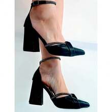 Women's Block Heel Pump With Rhinestone Straps - New Arrival, Comfortable, Ana Marie 1789 - 黑色 - 查看 2
