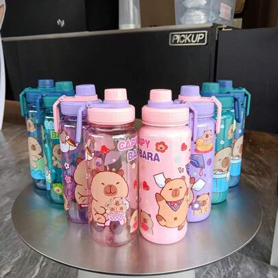 1pc 800ml Capybara Leak-Proof Flip-Top Water Bottle, Vibrant Cartoon Design, Stylish, Suitable For Sports, Fitness, Office, Picnic, Camping, Travel, Ideal For Gifts On Holidays, Birthdays, Anniversaries, Back To School