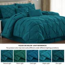 10-Piece Pinch Pleat Microfiber Bed In A Bag Comforter Set With Pillow Shams & Decorative Pillow - Teal - View 9