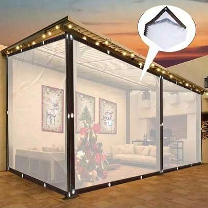 1pc Transparent Waterproof Tarpaulin With Cable Loops, Clear Waterproof Tarpaulin Cover Film, High Definition Visibility [Waterproof Tarpaulin]