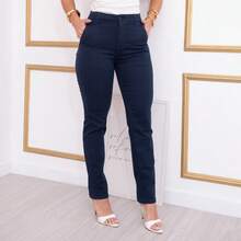 Calça Jeans Feminina Reta Sawary Original Cintura Alta Lycra Elastano Bolso Faca Confortável Premium - Azul Marinho - Visão 8