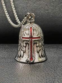 AD Angel Stainless Steel Evil Repellent Bell, Vintage Punk Riding Decor Bell, Light Gray Universal Mod Accessory For Motorcycle Bicycle Red Cross - Red Glue Cross - View 1