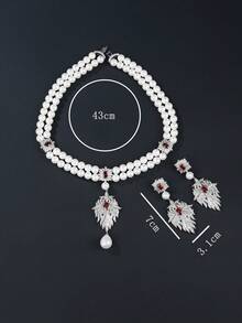 3pcs Luxurious Cubic Zirconia Necklace & Earrings Set, Faux Pearl Jewelry For Wedding, Party, Bridal Gown, Holiday, Birthday Gift - Jewelry Sets - View 9