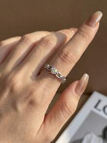 1pc Unique Chain Single Diamond Ring, 925 Sterling Silver Material, Suitable For Women's Daily Wear, Ins Style Design, Perfect Birthday Gift - Chain Solitaire Ring - View 2