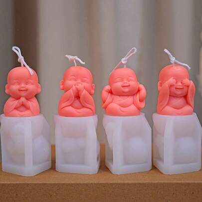 Khuôn nến silicon hình nhà sư "Không Nghe Điều Ác, Không Nhìn Điều Ác, Không Nói Điều Ác", Tượng Phật Ba Chú Khỉ Khôn Ngoan, dụng cụ làm đồ thủ công bằng thạch cao và nhựa epoxy, trang trí nhà cửa, quà tặng hương thơm cho bữa tiệc.