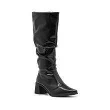 Stessy Shoes Women's Over-The-Knee Slouchy Wrinkled Boot, High Shaft, Stretch, Medium Heel, Pleated, Comfortable, Pointed Toe, Original Winter Fashion - 黑色 - 查看 1