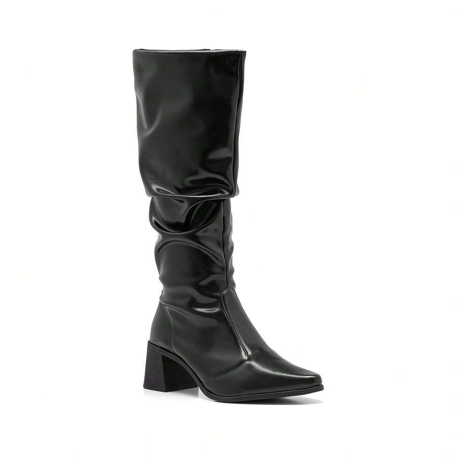 Stessy Shoes Women's Over-The-Knee Slouchy Wrinkled Boot, High Shaft, Stretch, Medium Heel, Pleated, Comfortable, Pointed Toe, Original Winter Fashion - 黑色 - 查看 1