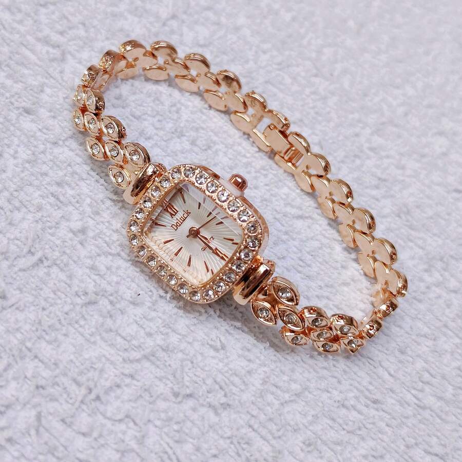 New Release Women's Jewelry Bracelet Watch With Inlaid Cubic Zirconia And Sparkling Stone. - 香檳色 - 查看 1