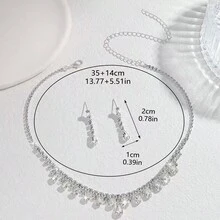 1 Set Fashionable Personalized Luxurious Sparkling Zirconia Crystal Water Drop Pendant Necklace And Earrings, Suitable For Ladies Friends Wedding, Party, And Daily Wear - Silver - View 2