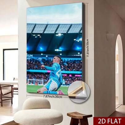 1pc Phil Foden Manchester City Framed Canvas Wall Art - 2D Flat Print, 60x80cm, Celebration Poster For Fans & Bedroom Decor