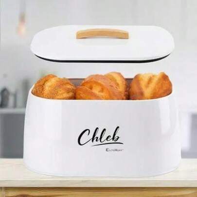 ELITEHOFF Moderne Brotbox, aus robustem Metall mit Holzgriff-Deckel, praktisch für Brotaufbewahrung und dekorative Ästhetik, Schlüsselmerkmale: Stabile leichte Metallstruktur, praktischer Deckel mit natürlichem Holzgriff, praktische Kapazität: 34 x 24 x 17 cm