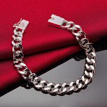 Pulsera de plata de ley 925 chapada en plata de 8 mm, cadena lateral para mujer, joyería para boda, compromiso y fiesta - Plateado - Ver 3