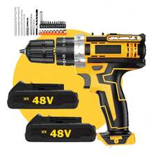 Cordless Impact Drill/Driver 48V With 2 Batteries For Wood, Metal, Plastic, Dual Voltage 127V/220V - 彩色 - 查看 3