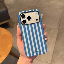 GIIPPA 一件装白蓝条纹图案手机壳，适用于 17 Pro Max、16 Pro Max、15 Pro Max、14 Pro Max，韩版时尚趣味手机壳，兼容 11/12/13/14/15/16 Pro Max Plus，优雅设计男女皆宜，是圣诞节、情人节、复活节、婚礼季和生日送给女友的绝佳礼物 - 藍色 - 查看 3