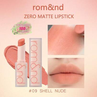 Rom&nd ZERO MATTE Ruj #09 SHELL NUDE, Kadifemsi Mat Doku, Hafif ve Kurutmayan, Yumuşak Odaklı Mat Bitiş, Bulanık Dudak Etkisi, Günlük Mat Makyaj, Profesyonel Kozmetik, Özel Günler, Kore Makyajı, 3g/0.11oz.