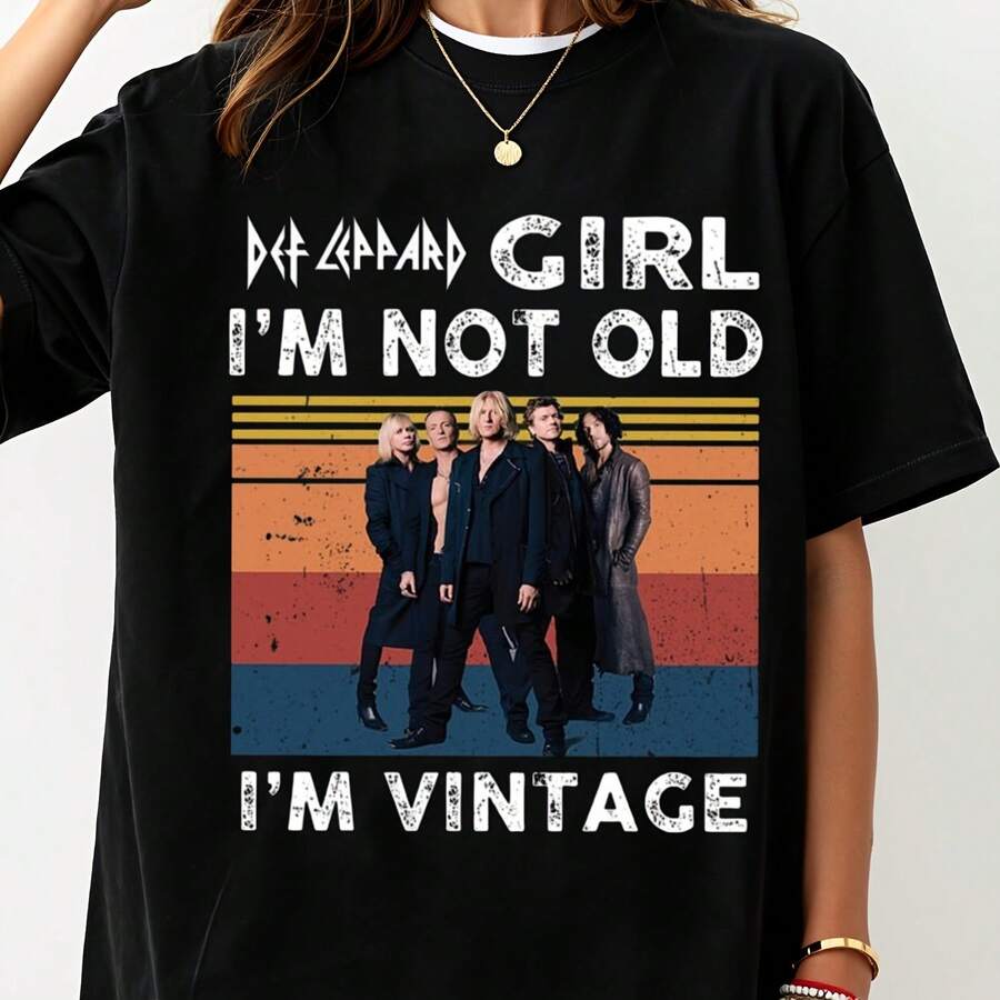 De F Le Ppard Lovers I'm Not Old I'm Vintage T-Shirt, De F Lep Pard Shirt, Music Lover Gift, Vintage Shirt Tops Clothes Shirts Oversize T-Shirts Tops Tops Oversize T-Shirts Streetwear 100% Cotton 1PC 180g - Black - View 1