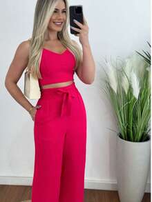 Women Two-Piece Outfits - Hot Pink - View 2