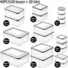 GHQ 40-Piece Set With Airtight Lids Lunchbox Combo, Food Storage Containers, Leak-Proof Leftovers Container, Stackable Freezer/Microwave/Dishwasher Lunchboxes (20 Rectangular + Round + 20 Lids) - 40件組加厚PP套裝(20個盒子+20個蓋子) - 查看 8