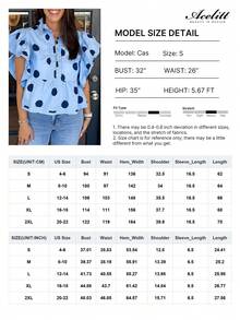 Acelitt 天蓝色波点印花荷叶边纽扣领短袖衬衫 夏季 - 藍色 - 查看 3