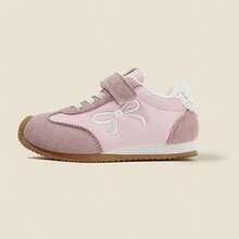1 Pair Versatile Girls' Bow Decor Trainers, Breathable Spring/Autumn Little White Shoes, Children Hook And Loop Casual Sneakers - Baby Pink - View 3