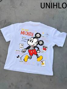 Disney UNIHLO Mickey  Print  Summer Casual Versatile Pure Cotton T-Shirt Suitable For Any Place - trắng - Xem 1