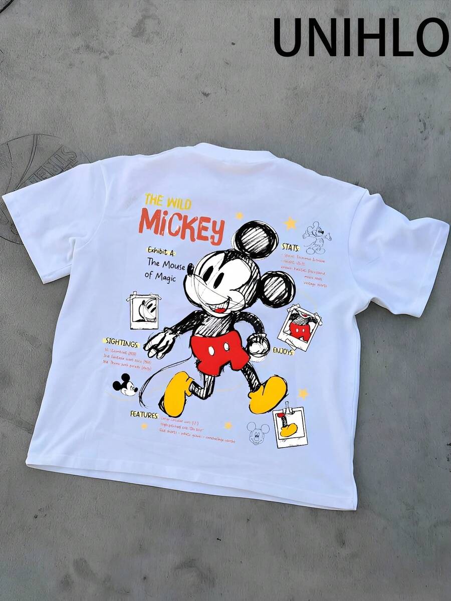 Disney UNIHLO Mickey  Print  Summer Casual Versatile Pure Cotton T-Shirt Suitable For Any Place - trắng - Xem 1