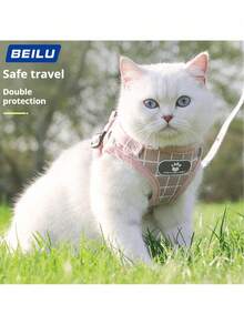 Cat Harness Leash And Small Dog Harness Leash, All-Weather Mesh Harness, Cat Harness Leash With Reflective Strips, Adjustable Walking Harness Suitable For Small Cats (Pink Pattern), Cat Spiral Spring Toy, Cat Collar With Bell - Baby Pink - View 2