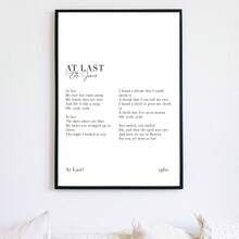 1张无框“At Last”歌曲歌词海报，艾塔·詹姆斯歌词印刷品，婚礼第一支舞歌曲海报，复古别致音乐墙艺术，简约复古装饰，婚礼礼物创意，趣味海报印刷品，适用于墙面房间装饰，卧室宿舍必备，大学宿舍装饰，公寓客厅，现代家居装饰，派对装饰，最佳礼物选择 - 黑色字體 - 查看 5