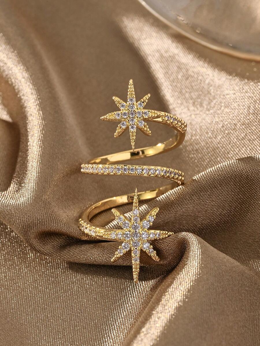 18K Gold-Tone Multi-Layer Linked Rings, Elegant Luxury Rings Suitable For Daily Wear, Dates, Parties And Gifts - Gold - View 1