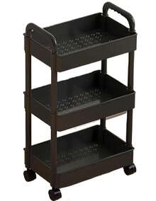 3 Tier Rolling Utility Cart Organizer With Removable Drawer, Stable And Sturdy Black Rolling Storage Carts With 2 Lockable Wheels For Bathroom, Kitchen, Snack, Craft, Makeup, Baby Essentials,Christmas Gifts - Black - View 9