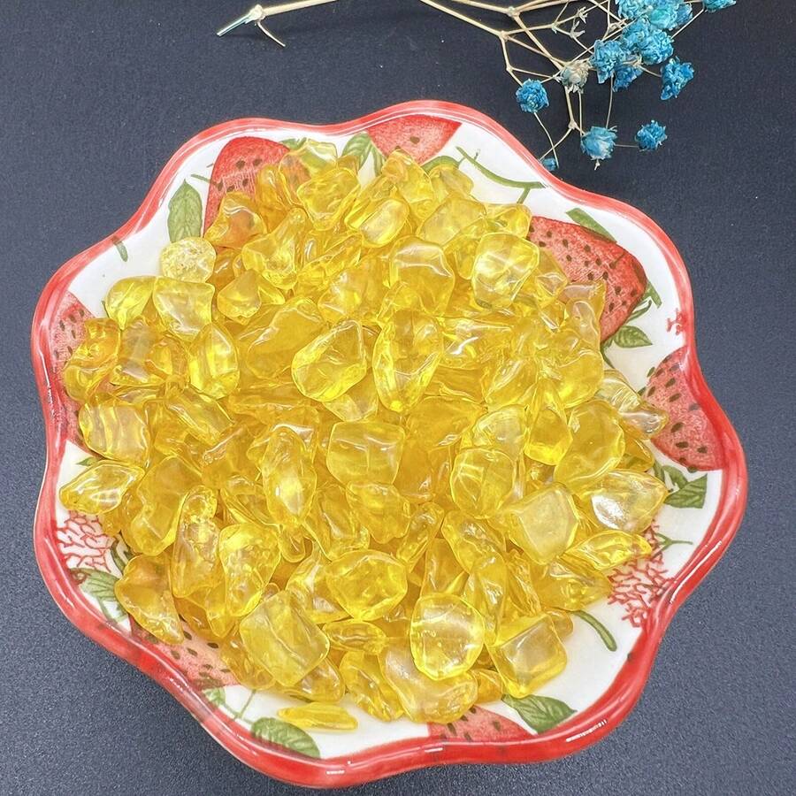 100g Golden Yellow Citrine Small Crystal Pebbles, Suitable For Succulent Pots, Cacti, Bonsai, Vase Filler, Potted Plants, Aquariums And Glass Containers. Perfect For Home Decor And Creative Indoor/Outdoor Design. - View 1