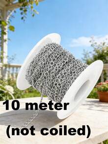 1/3/5/10/100m Cadena de acero inoxidable plateado pulido, adecuada para hacer accesorios de joyería DIY (1/3/5/10m, sin enrollar) 100m enrollada - Plateado - Ver 17