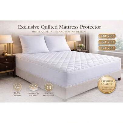 Premium Waterproof Fitted Mattress Protector – Ultra Soft Cotton Surface, Silent Breathable Bed Cover, Deep Pocket Elastic 100x200 / 160x200 / 180x200 Cm – Hotel Quality.Made In Turkey