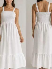 Women's Long Dress With Elastic And Adjustable Straps, Casual Style. - White - View 1