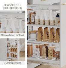 Isla de cocina con ruedas y espacio de almacenamiento, con cubo de basura, especiero y toallero, mesa de isla móvil para cocina, blanco, negro, negro y mármol, gris y mármol, azul, verde menta y verde oliva. - Blanco - Ver 5