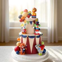 Circus Clown Birthday Cake Decoration Set – 20 Pieces Including PVC Clown Figurine With Bunny, "HAPPY" Mini Cake Banner, Circus Elements, And Colorful Clay Balloons For Party Decorations - Ymx-122 - View 2