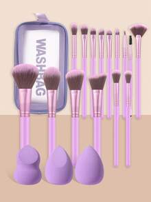 19pcs/1pc Full Makeup Brush Set Includes 15 Soft Makeup Brushes-Such As A Translucent Powder Brush, Blush Brush, Contour Brush, Highlighter Brush, Foundation Brush, Nose Contour Brush, Eyeshadow Brush, Eyebrow Brush, Lip Brush, And Detail Brush-Plus 1 Travel-Friendly Waterproof Makeup Bag And 3 Liquid Beauty Eggs. Ideal For Beginners, Professional Makeup Artists, And Newcomers To Beauty. - Purple - View 1