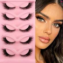 5-Pair Set Of Voluminous Slanted New Style False Eyelashes, Multi-Layer Dense Cat Eye Mink-Like Lashes - 5對 - 查看 4