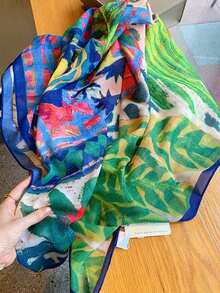 1件浪漫彩色大号围巾披肩，春秋季外出、空调房内皆宜的百搭配饰 - 綠色 - 查看 4