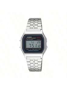 Casio 卡西欧复古 A159W-N1 黑色数字表盘银色不锈钢表带 - 銀色 - 查看 5