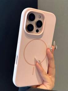 Luxury Magnetic Soft Silicone Phone Case Compatible With IPhone 17 Pro Max, 16, 15, 14, 13, 12, 11 Pro Max Plus, Suitable For Magnetic Wireless Charging, Shock-Proof Protective Cover - Pink - View 1