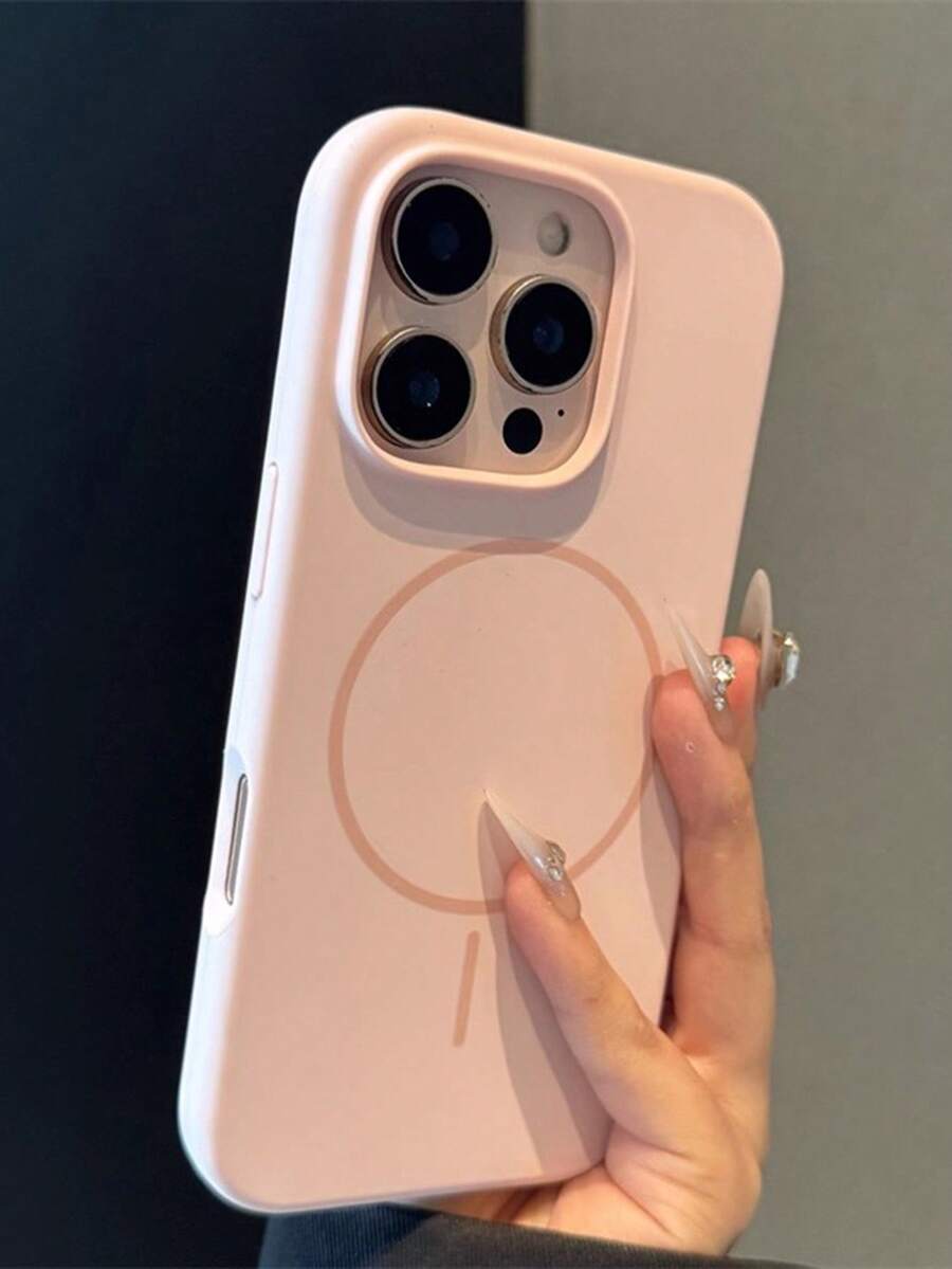 Luxury Magnetic Soft Silicone Phone Case Compatible With IPhone 17 Pro Max, 16, 15, 14, 13, 12, 11 Pro Max Plus, Suitable For Magnetic Wireless Charging, Shock-Proof Protective Cover - Pink - View 1