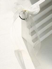 1pc Organza Long Streamer Bow Hair Tie, Suitable For Daily Wear - Mesh - View 9